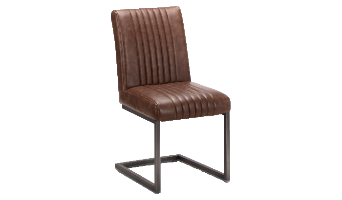 Dining Chair - Brown Faux Leather & Square Gunmetal